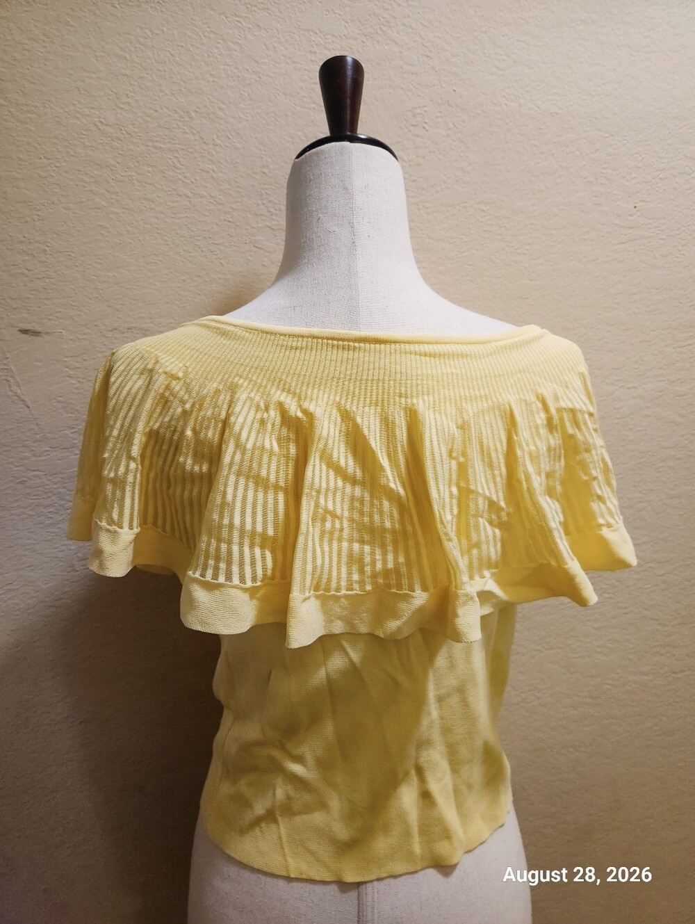 Commense Lemon-Yellow Off-the-Shoulder Ruffle Sweater - Picture 3 of 3